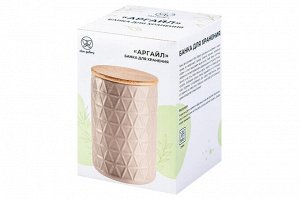 Керамическая банка для хранения 1,1 л с бамбуковой крышкой "Аргайл", бежевая, 11x11x16 см