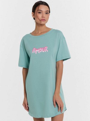 Сорочка ночная женская бирюзовая с надписью "Amour"