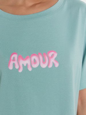 Сорочка ночная женская бирюзовая с надписью "Amour"