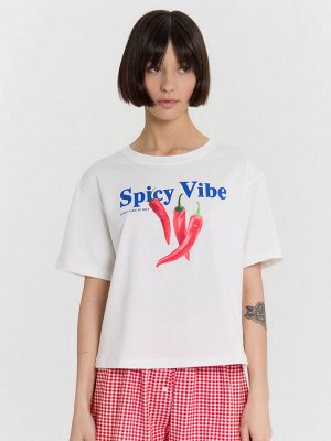 Комплект домашний женский с принтом и надписью "Spicy vibe"