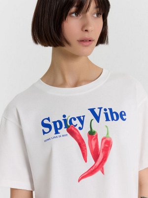 Комплект домашний женский с принтом и надписью "Spicy vibe"