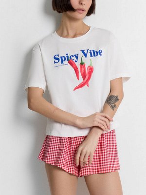 Комплект домашний женский с принтом и надписью "Spicy vibe"