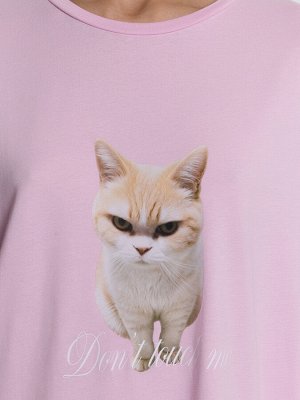 Туника домашняя женская розовая с принтом и надписью "don't touch me"