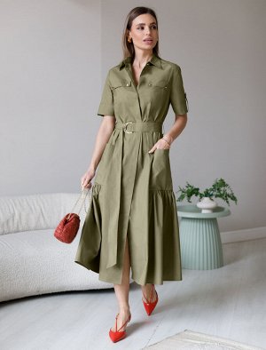 Платье из легкого хлопкового поплина светло-оливковый