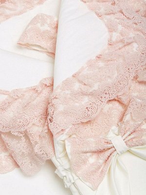 Зимний Конверт-одеяло на выписку &quot;Милан&quot; (молочный с розовым кружевом)