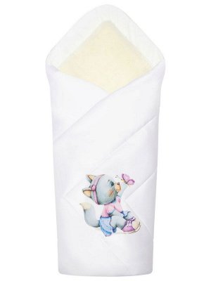 Зимний конверт-одеяло на выписку "Киска-спортсменка" (белое, принт без кружева)