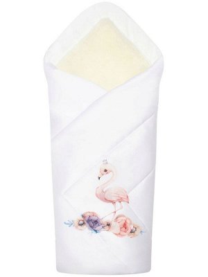 Зимний конверт-одеяло на выписку "Принцесса фламинго" (белое, принт без кружева)