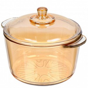 Кастрюля для микроволновой печи стекло, 2.5 л, крышка стекло, Y6-6482/Y4-9185, мед
