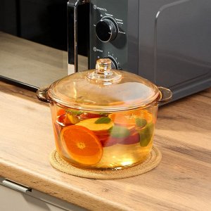 Кастрюля для микроволновой печи стекло, 2.5 л, крышка стекло, Y6-6482/Y4-9185, мед