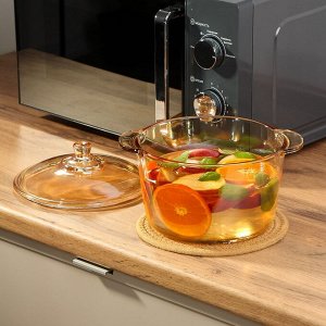 Кастрюля для микроволновой печи стекло, 2.5 л, крышка стекло, Y6-6482/Y4-9185, мед