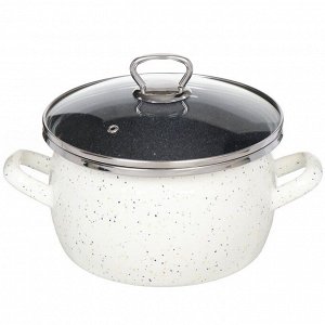 Кастрюля эмалированная сталь, 3 л, крышка стекло, сферический, Сантэкс, Гранит цветной, 1-2430111, индукция