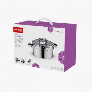 Кастрюля нержавеющая сталь, 3.1 л, с крышкой, крышка стекло, ручка силикон, Nadoba, Dona, 726112, индукция