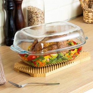 Кастрюля стекло, 22.6х34.5х14.3 см, 5.7 л, прямоугольная, с крышкой, Daniks