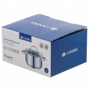 Кастрюля нержавеющая сталь, 1.9 л, крышка стекло, Daniks, Элегант, GS-01338-16CA-2, индукция