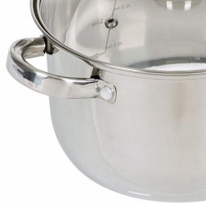 Кастрюля нержавеющая сталь, 3.7 л, с крышкой, крышка стекло, DNN3, SD-A17-20