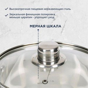 Кастрюля нержавеющая сталь, 3.7 л, с крышкой, крышка стекло, DNN3, SD-A17-20