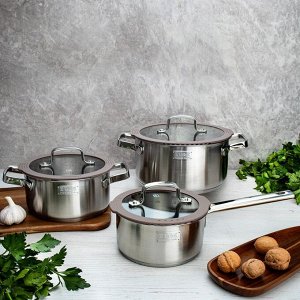 Кастрюля нержавеющая сталь, 2.1 л, с крышкой, крышка стекло, Taller, TR-17352, 17352, индукция