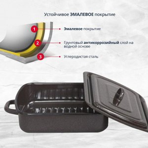 Форма для запекания сталь, 20х27 см, 3 л, прямоугольная, с крышкой, темно-коричневая, Рябчик, 43304-122