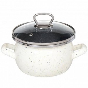 Кастрюля эмалированная сталь, 1.5 л, с крышкой, крышка стекло, сферический, Сантэкс, Гранит цветной, 1-2415111, индукция