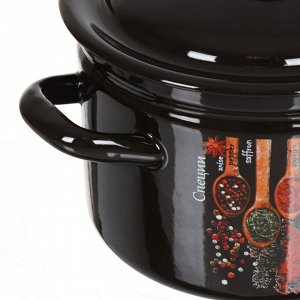 Кастрюля эмалированная сталь, 4 л, с крышкой, крышка сталь, с декором, цилиндрическая, Керченский металлургический завод, Карри, 41704-142/6-У4