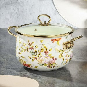 Кастрюля эмалированная сталь, 4.5 л, крышка стекло, Daniks, Elisa, Y4-8961, индукция