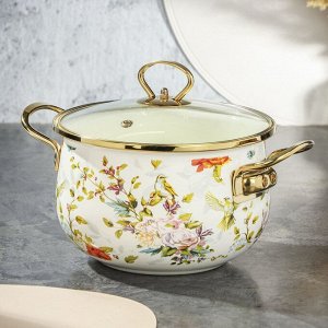 Кастрюля эмалированная сталь, 3.5 л, крышка стекло, Daniks, Elisa, Y4-8960, индукция