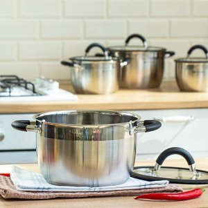 Набор посуды нержавеющая сталь, 10 предметов, кастрюли 1.9,2.7,3.7,4.9 л, ковш 1.9 л, индукция, Daniks, Орландо, GS-01435-10SE