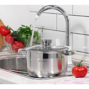 Кастрюля нержавеющая сталь, 3.9 л, с крышкой, крышка стекло, Daniks, Стандарт-PR, SD-20-2, индукция
