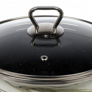 Кастрюля эмалированная сталь, 5 л, с крышкой, крышка стекло, сферический, Сантэкс, Шейк серый гранит, 1-2450111, бело-черная, индукция