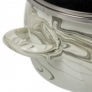 Кастрюля эмалированная сталь, 5 л, с крышкой, крышка стекло, сферический, Сантэкс, Шейк серый гранит, 1-2450111, бело-черная, индукция