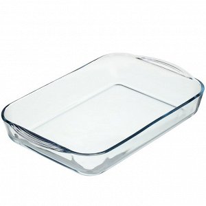 Форма для запекания стекло, 25х40х6 см, 3.85 л, прямоугольная, с крышкой, Borcam, 59124GREY