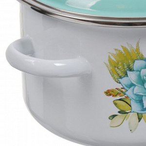 Кастрюля эмалированная сталь, 4 л, с крышкой, крышка сталь, цилиндрическая, СтальЭмаль, Монантес, 6RD201M, белоснежная, индукция