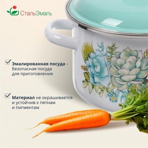 Кастрюля эмалированная сталь, 2 л, с крышкой, крышка сталь, цилиндрическая, СтальЭмаль, Монантес, 6RD161M, белоснежная, индукция