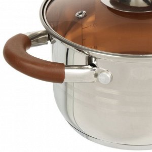 Кастрюля нержавеющая сталь, 2 л, крышка стекло, Daniks, Веллингтон, GS-01415-16CA, серебристая, индукция