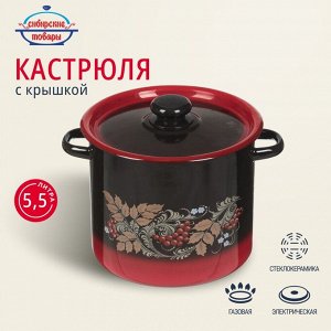 Кастрюля эмалированная сталь, 5.5 л, с крышкой, крышка сталь, цилиндрическая, Сибирские товары, С1617.38