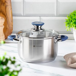 Кастрюля нержавеющая сталь, 2.9 л, крышка стекло, Daniks, Сиена, SD-A93-18, индукция
