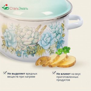 Кастрюля эмалированная сталь, 4 л, с крышкой, крышка сталь, цилиндрическая, СтальЭмаль, Монантес, 6RD201M, белоснежная, индукция