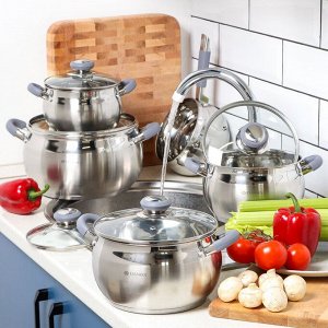 Кастрюля нержавеющая сталь, 2 л, крышка стекло, Daniks, Модерн серый, SD-16N, индукция