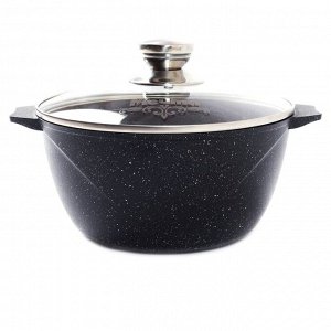 Кастрюля алюминий, антипригарное покрытие, 4 л, с крышкой, крышка стекло, Мечта, Гранит black Induction, 44802И, индукция
