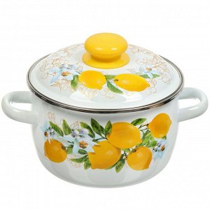 Кастрюля эмалированная сталь, 2 л, крышка сталь, сферический, Сибирские товары, Лимоны, 3MC161P, индукция