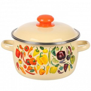 Кастрюля эмалированная сталь, 3 л, крышка сталь, сферический, Сибирские товары, Перцы, 1MC181P, индукция