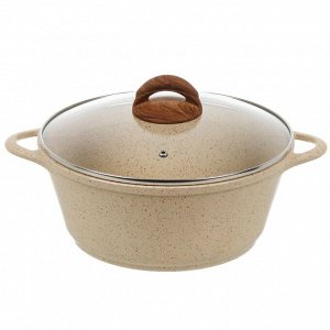 Кастрюля алюминий, антипригарное покрытие, 4 л, крышка стекло, Гурман, Estima, ГМк403 ЭБИ, бежевая, индукция