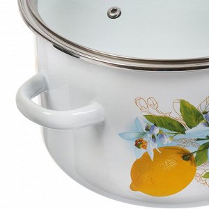 Кастрюля эмалированная сталь, 4 л, крышка стекло, цилиндрическая, Сибирские товары, Лимоны, 1MD201S, индукция