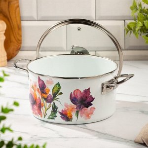 Кастрюля эмалированная сталь, 4 л, крышка стекло, цилиндрическая, Daniks, Iris, Y4-9064, индукция