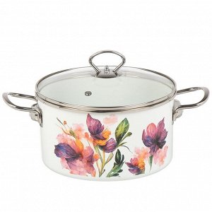 Кастрюля эмалированная сталь, 4 л, крышка стекло, цилиндрическая, Daniks, Iris, Y4-9064, индукция