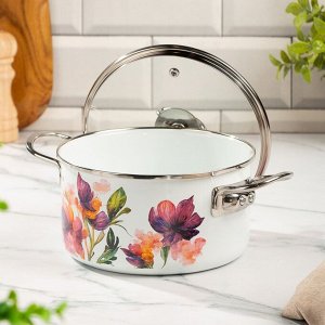 Кастрюля эмалированная сталь, 3 л, крышка стекло, цилиндрическая, Daniks, Iris, Y4-9063, индукция
