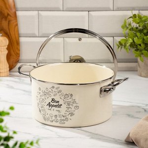 Кастрюля эмалированная сталь, 5 л, крышка стекло, цилиндрическая, Daniks, Bon Appetit, Y4-9061, индукция