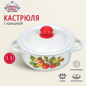 Кастрюля эмалированная сталь, 1.5 л, с крышкой, крышка сталь, цилиндрическая, Сибирские товары
