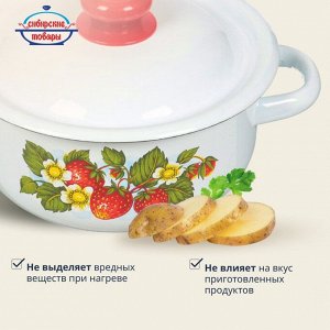 Кастрюля эмалированная сталь, 1.5 л, с крышкой, крышка сталь, цилиндрическая, Сибирские товары