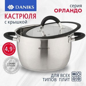 Кастрюля нержавеющая сталь, 4.9 л, с крышкой, крышка стекло, Daniks, Орландо, GS-01435-22CA, индукция